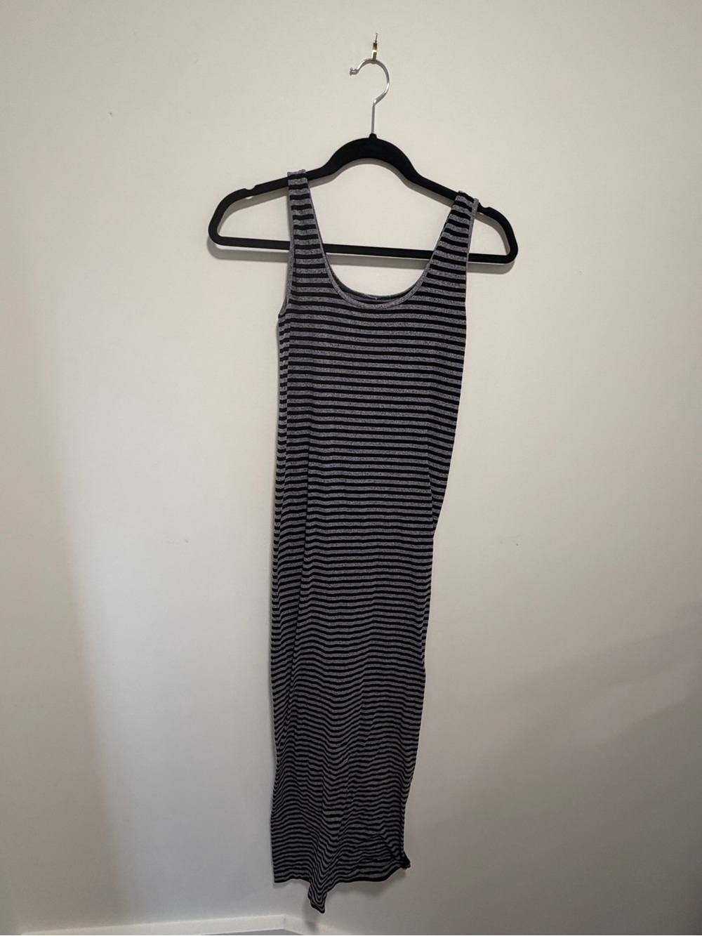 Striped Black & Gray Tank Maxi Dress